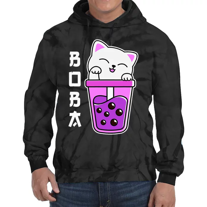 Cat Boba Anime Bubble Tea Neko Kawaii Teen Tie Dye Hoodie