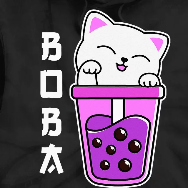 Cat Boba Anime Bubble Tea Neko Kawaii Teen Tie Dye Hoodie