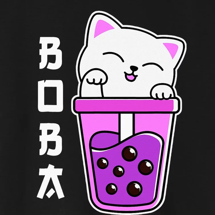 Cat Boba Anime Bubble Tea Neko Kawaii Teen Women's Crop Top Tee