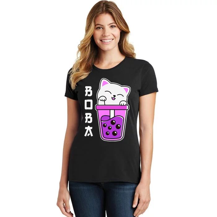 Cat Boba Anime Bubble Tea Neko Kawaii Teen Women's T-Shirt