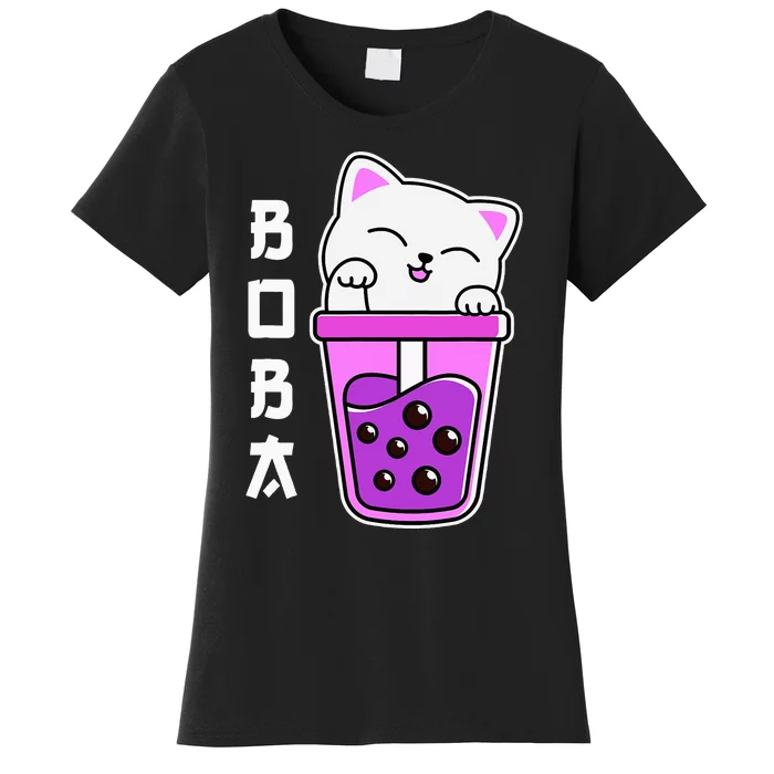 Cat Boba Anime Bubble Tea Neko Kawaii Teen Women's T-Shirt