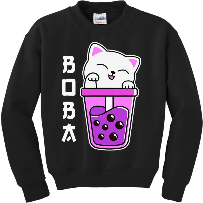 Cat Boba Anime Bubble Tea Neko Kawaii Teen Kids Sweatshirt