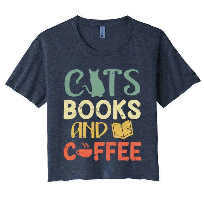 Cats Books And Coffee Cafe Coffee Drinker Women's Crop Top Tee