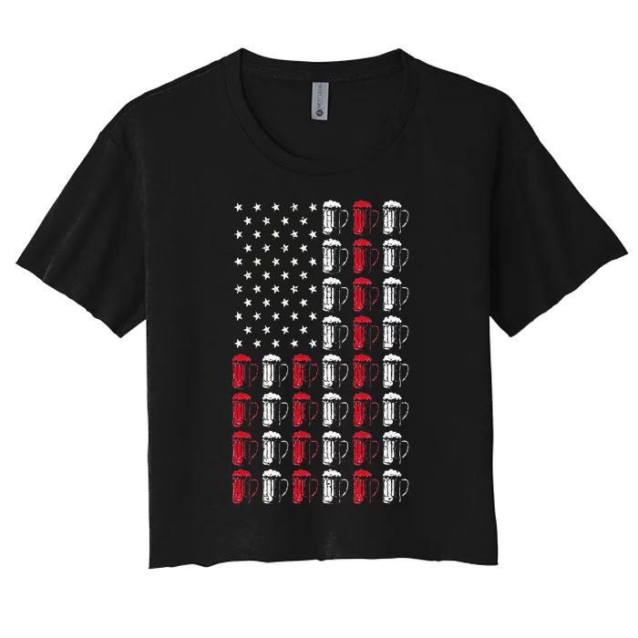 Craft Beer American Flag Patriotic 4th Of July Booze Brewer Women's Crop Top Tee