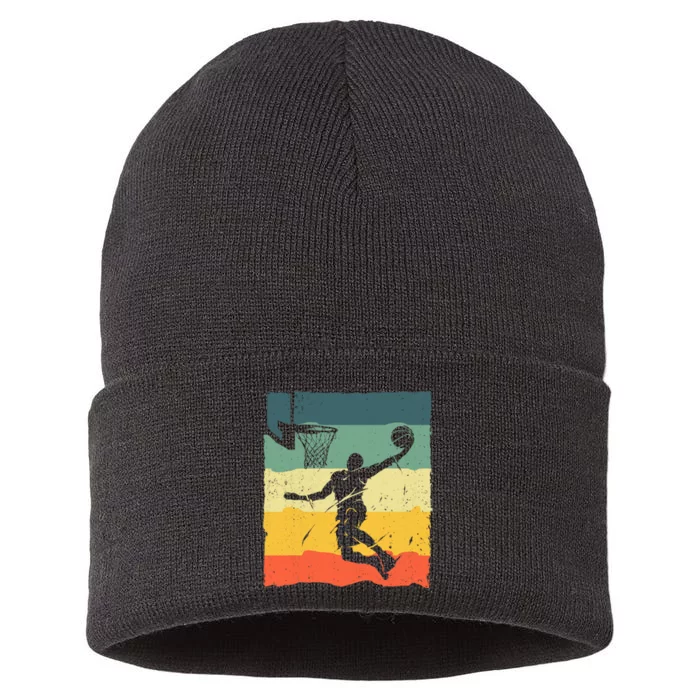 Cool Basketball Art For Vintage Basketball Player Sustainable Knit Beanie