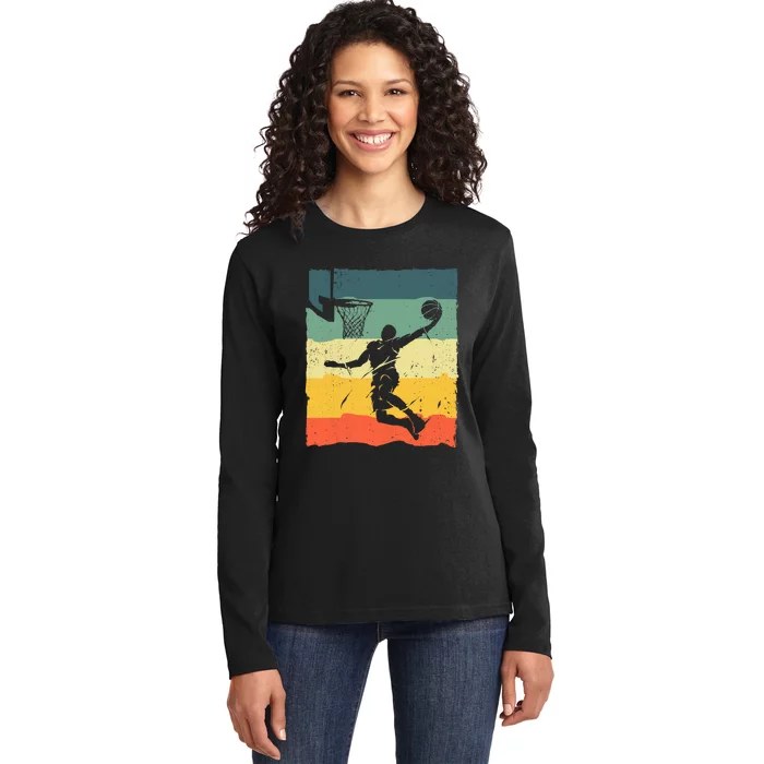 Cool Basketball Art For Vintage Basketball Player Ladies Long Sleeve Shirt