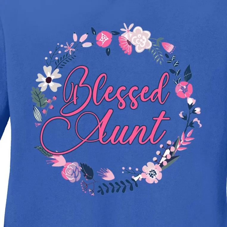 Cute Blessed Aunt New Aunty Auntie Sister Flower Gift Ladies Long Sleeve Shirt