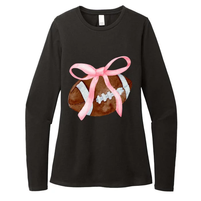 Coquette Bow American Football Game Day Thanksgiving Autumn Womens CVC Long Sleeve Shirt