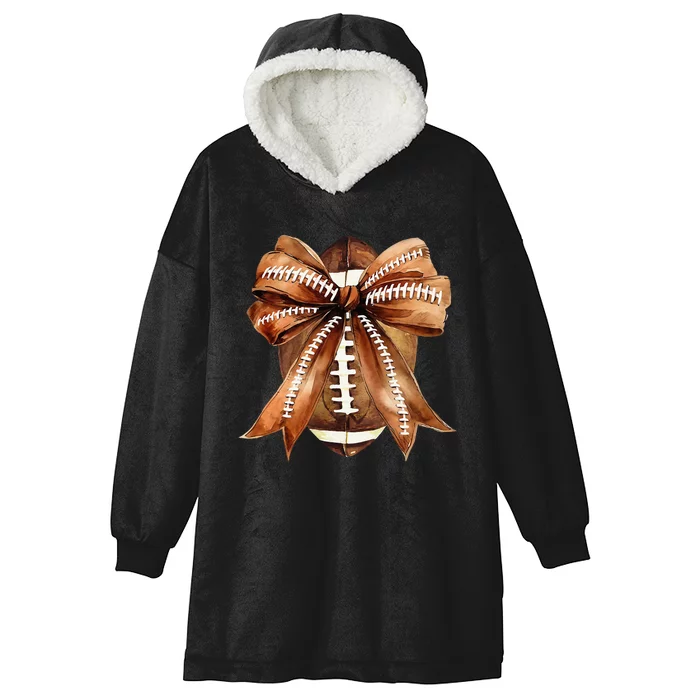 Coquette Bow American Football Game Day Thanksgiving Autumn Hooded Wearable Blanket