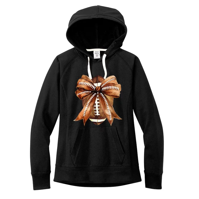 Coquette Bow American Football Game Day Thanksgiving Autumn Women's Fleece Hoodie