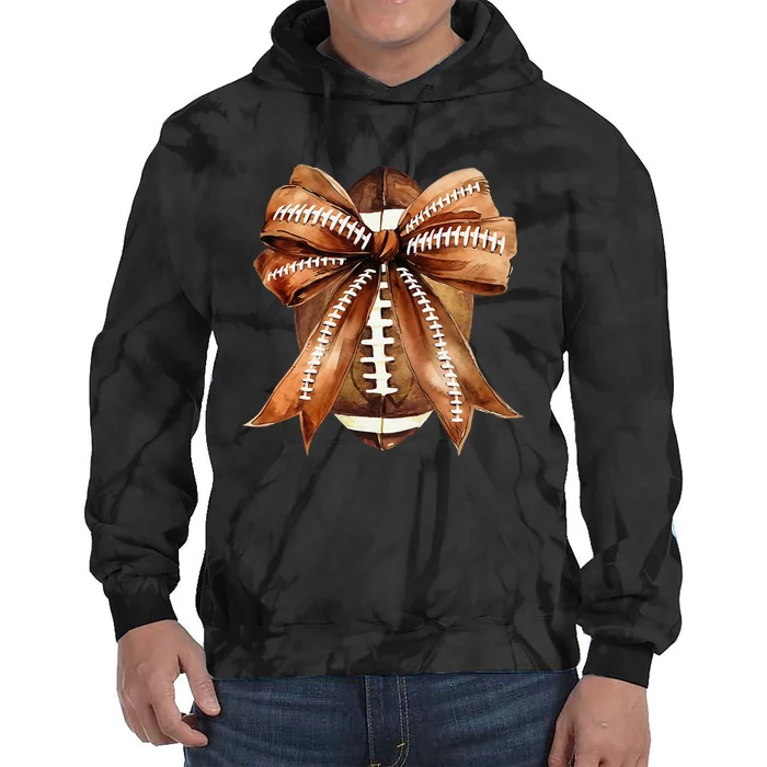 Coquette Bow American Football Game Day Thanksgiving Autumn Tie Dye Hoodie