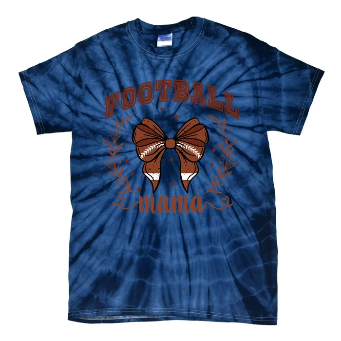 Coquette Bow American Football Mama Thanksgiving Autumn Fall Tie-Dye T-Shirt