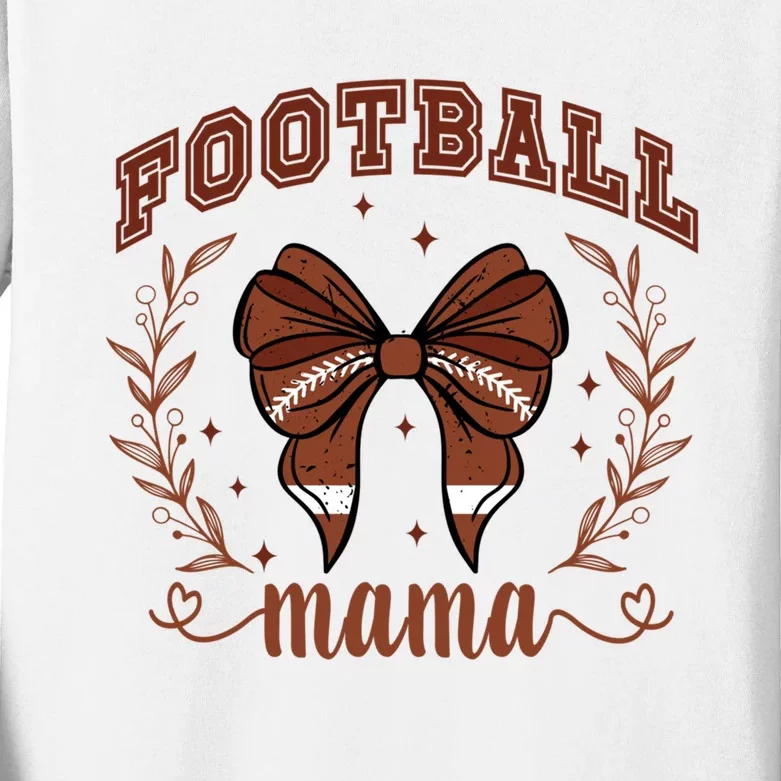 Coquette Bow American Football Mama Thanksgiving Autumn Fall Kids Long Sleeve Shirt