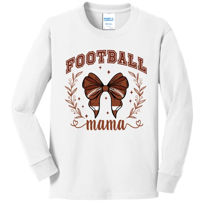 Coquette Bow American Football Mama Thanksgiving Autumn Fall Kids Long Sleeve Shirt