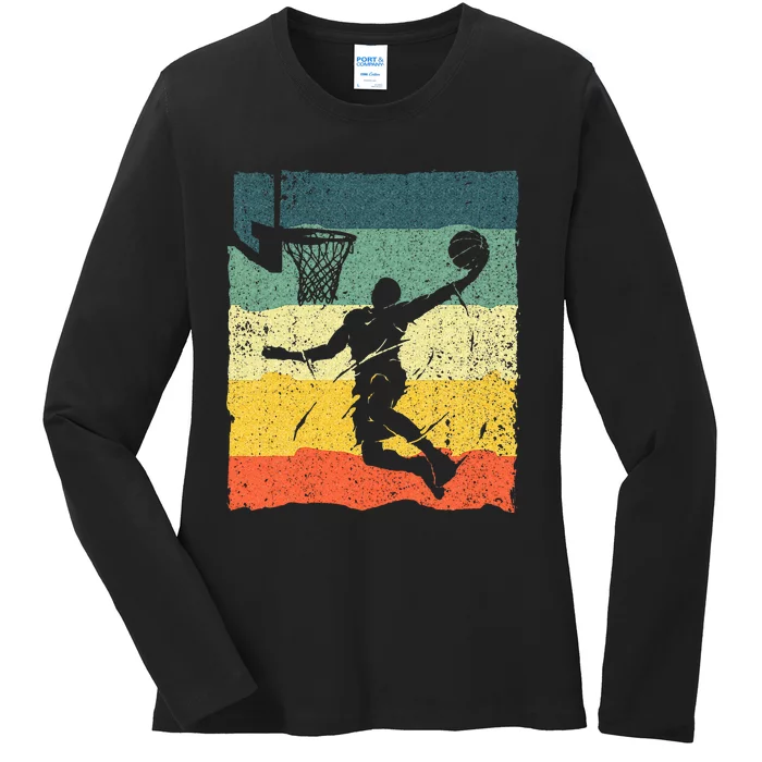 Cool Basketball Art For Wo Vintage Basketball Player Ladies Long Sleeve Shirt