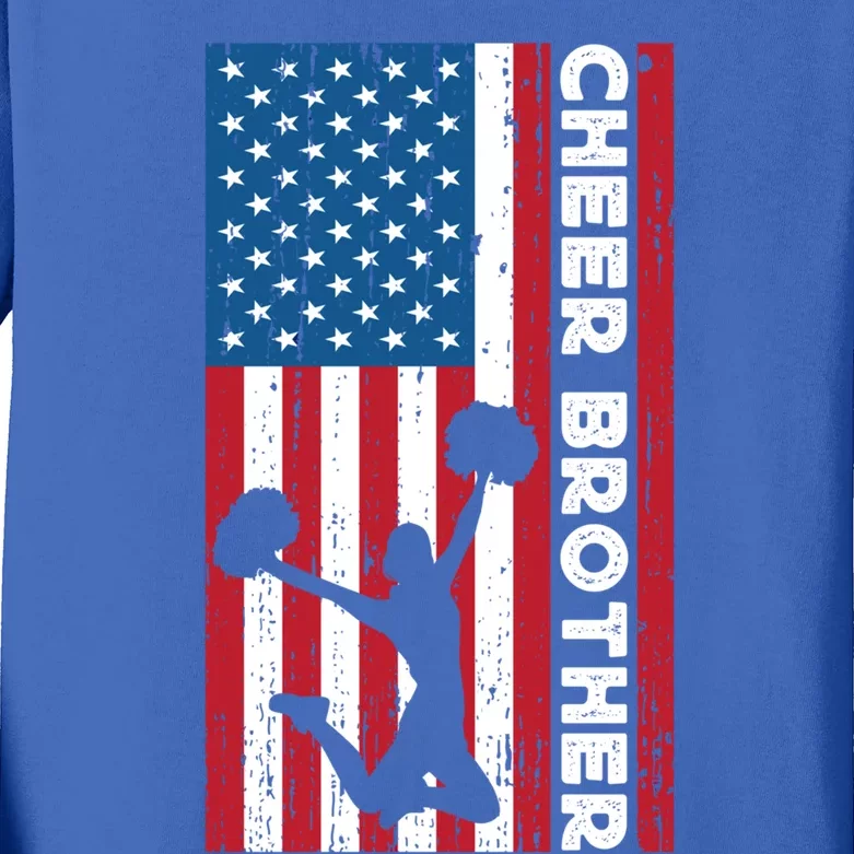 Cheer Brother Bro Cheerleader Brother American Flag Gift Kids Long Sleeve Shirt