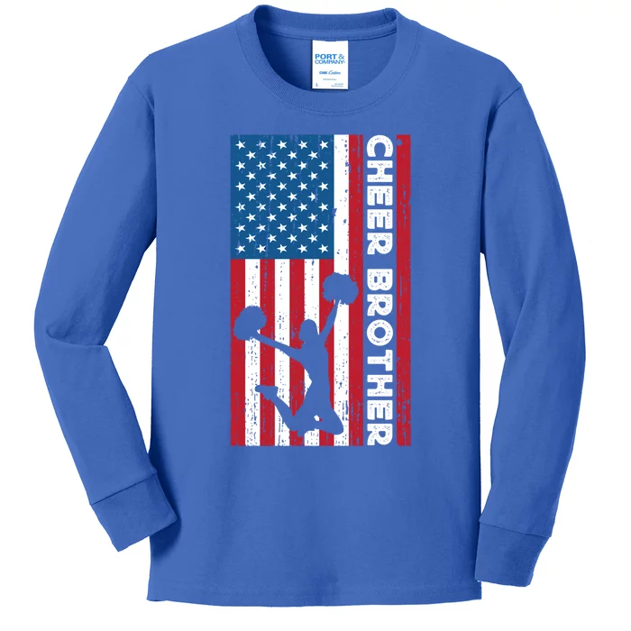 Cheer Brother Bro Cheerleader Brother American Flag Gift Kids Long Sleeve Shirt