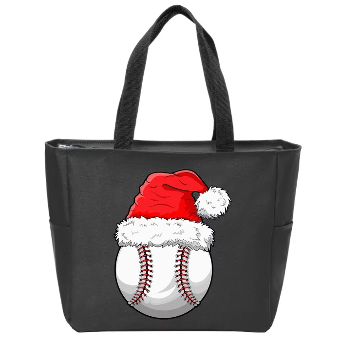 Christmas Baseball Ball Santa Hat Funny Sport Xmas Zip Tote Bag