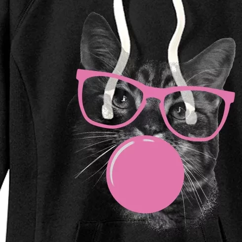 Cat Blowing Bubble Gum Women's Fleece Hoodie