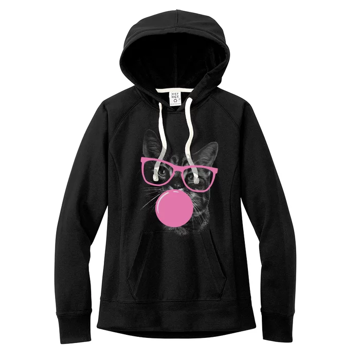 Cat Blowing Bubble Gum Women's Fleece Hoodie