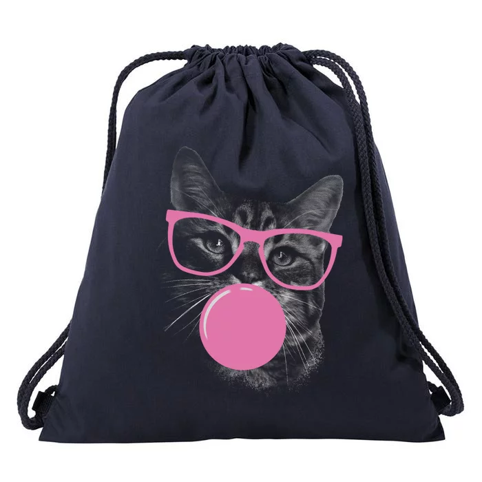 Cat Blowing Bubble Gum Drawstring Bag