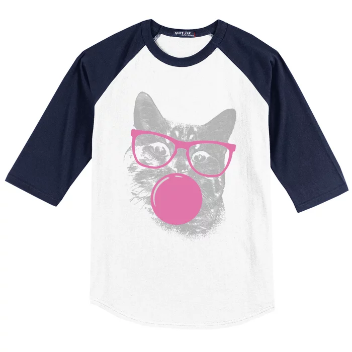 Cat Blowing Bubble Gum Baseball Sleeve Shirt