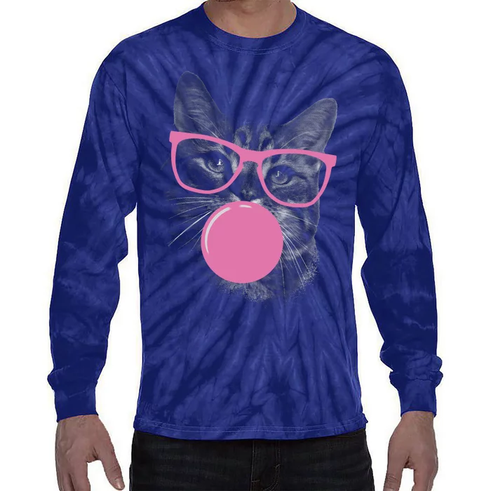 Cat Blowing Bubble Gum Tie-Dye Long Sleeve Shirt