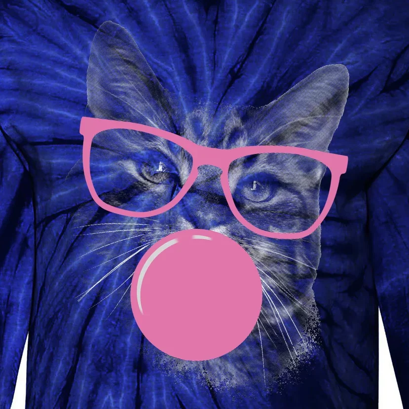 Cat Blowing Bubble Gum Tie-Dye Long Sleeve Shirt