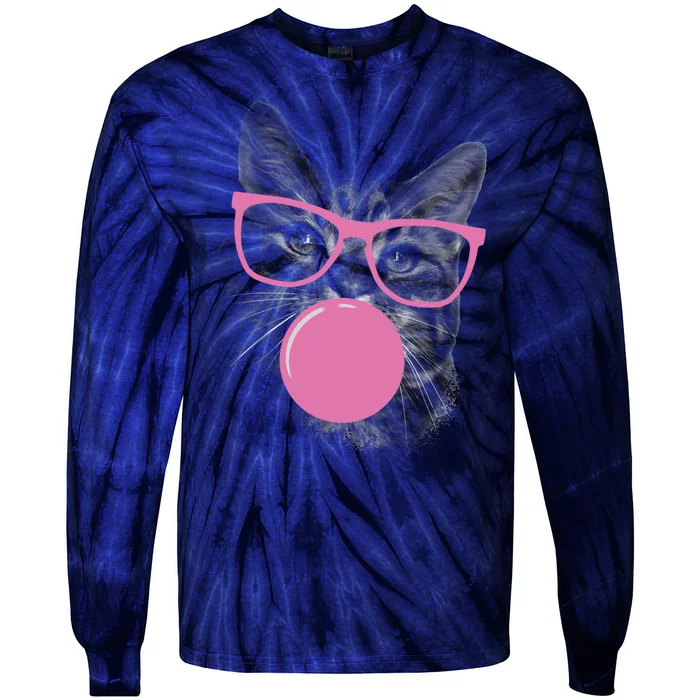 Cat Blowing Bubble Gum Tie-Dye Long Sleeve Shirt