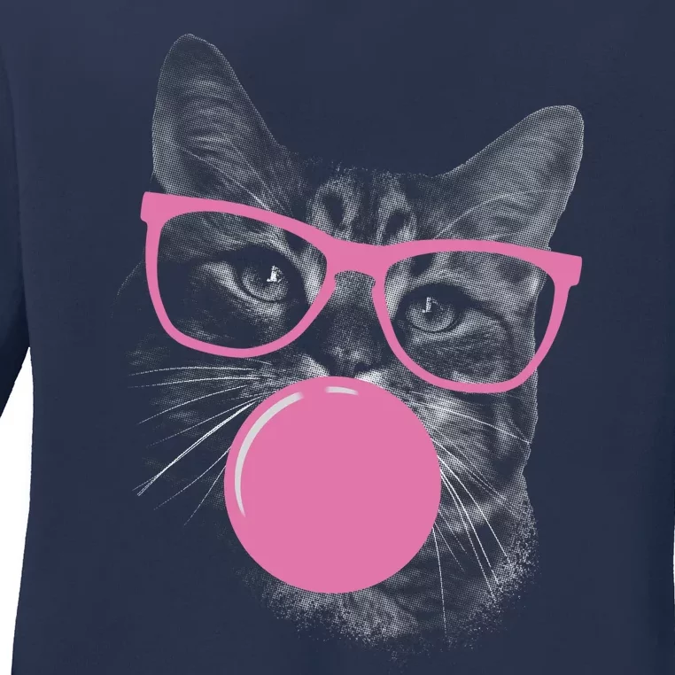 Cat Blowing Bubble Gum Ladies Long Sleeve Shirt