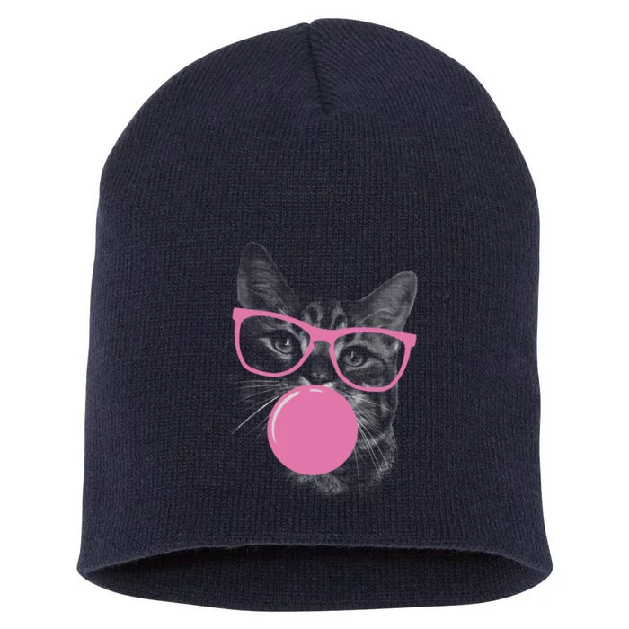 Cat Blowing Bubble Gum Short Acrylic Beanie