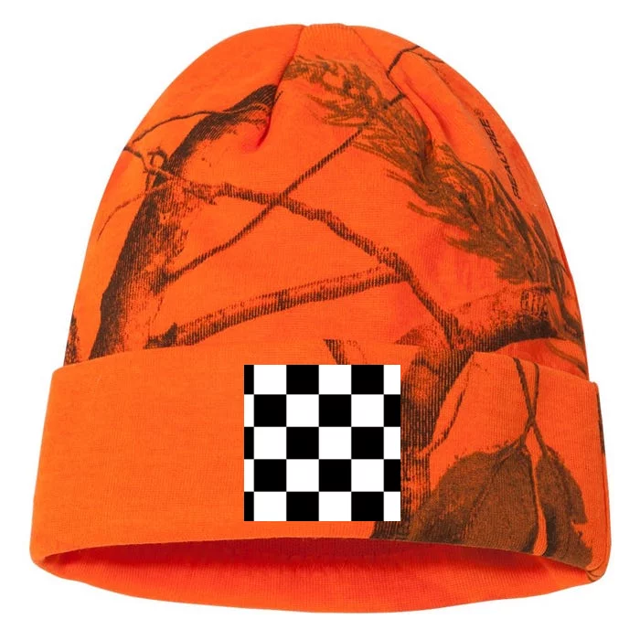 Chess Board Black And White Checkered Kati - 12in Camo Beanie