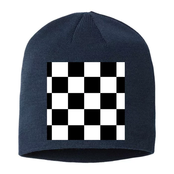 Chess Board Black And White Checkered 8 1/2in Sustainable Knit Beanie