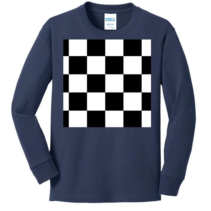 Chess Board Black And White Checkered Kids Long Sleeve Shirt