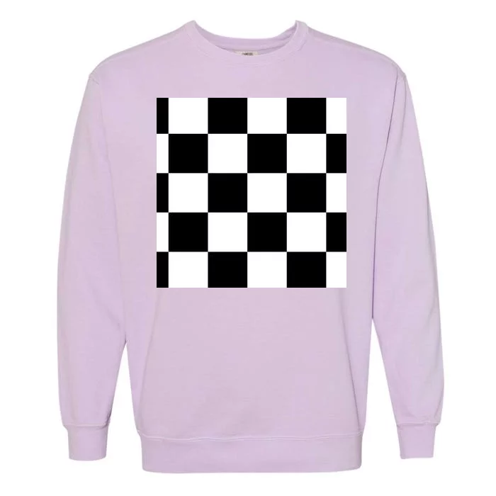 Chess Board Black And White Checkered Garment-Dyed Sweatshirt