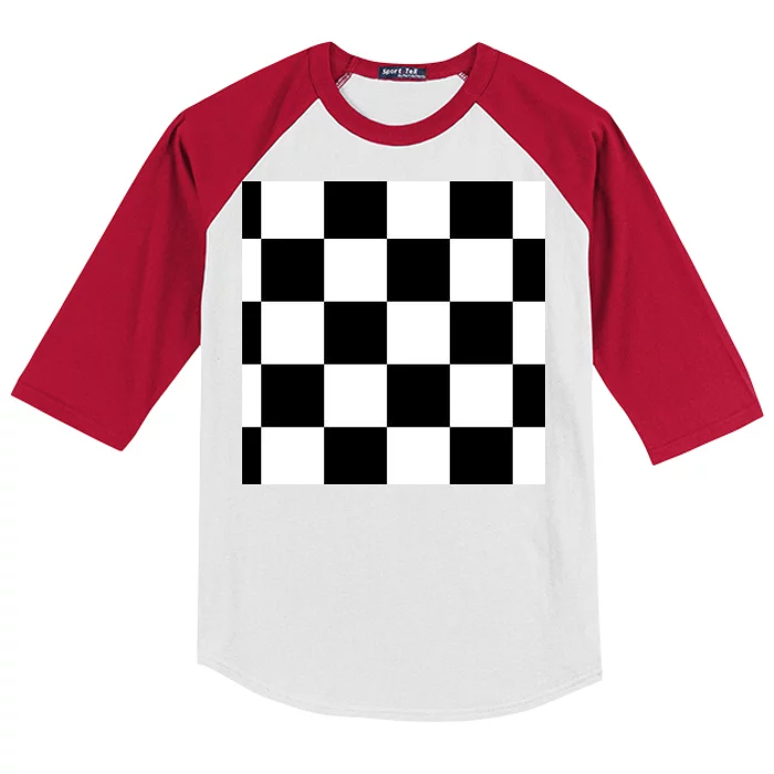 Chess Board Black And White Checkered Kids Colorblock Raglan Jersey