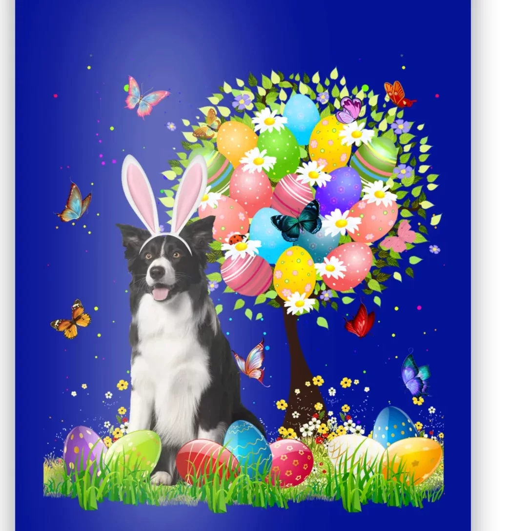 Cute Bunny Border Collie Easter Eggs Tree Easter Easter Day Cute Gift Poster