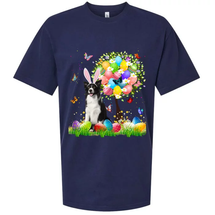 Cute Bunny Border Collie Easter Eggs Tree Easter Easter Day Cute Gift Sueded Cloud Jersey T-Shirt