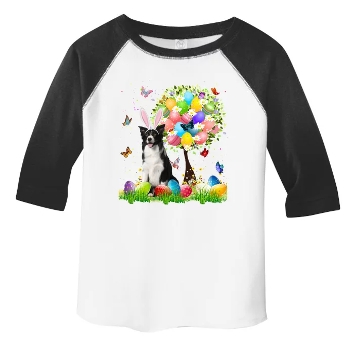 Cute Bunny Border Collie Easter Eggs Tree Easter Easter Day Cute Gift Toddler Fine Jersey T-Shirt