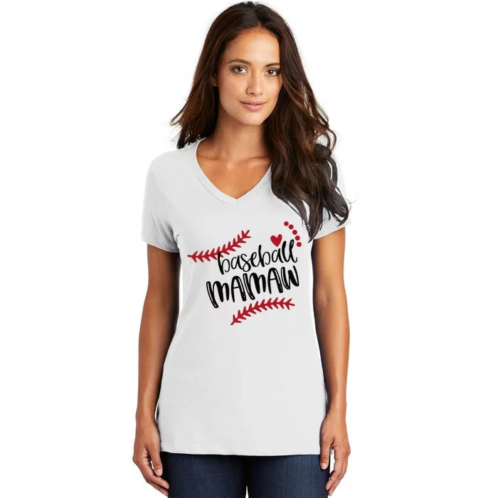 Cute Baseball Ball Mom Christmas Baseball Mamaw MOTHERS DAY Women's V-Neck T-Shirt