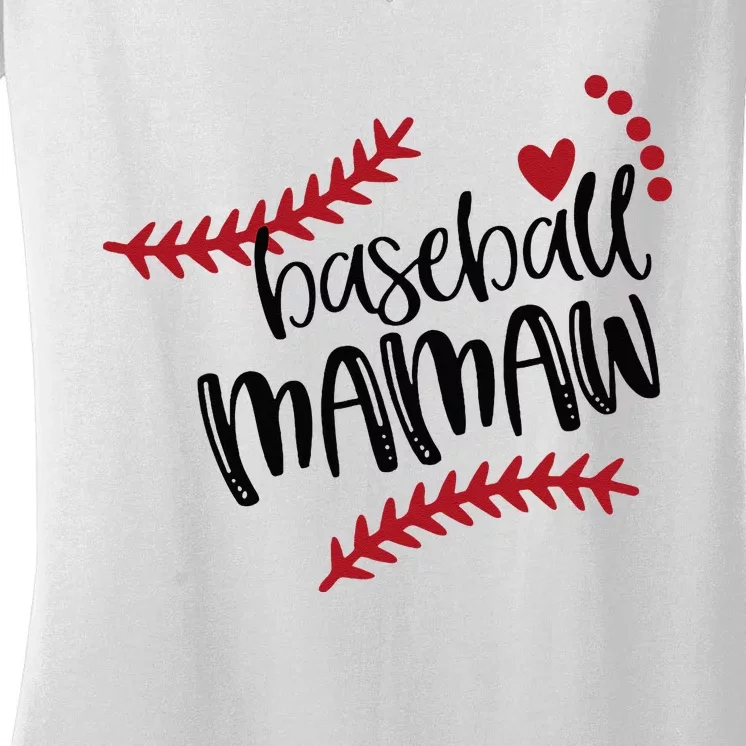 Cute Baseball Ball Mom Christmas Baseball Mamaw MOTHERS DAY Women's V-Neck T-Shirt