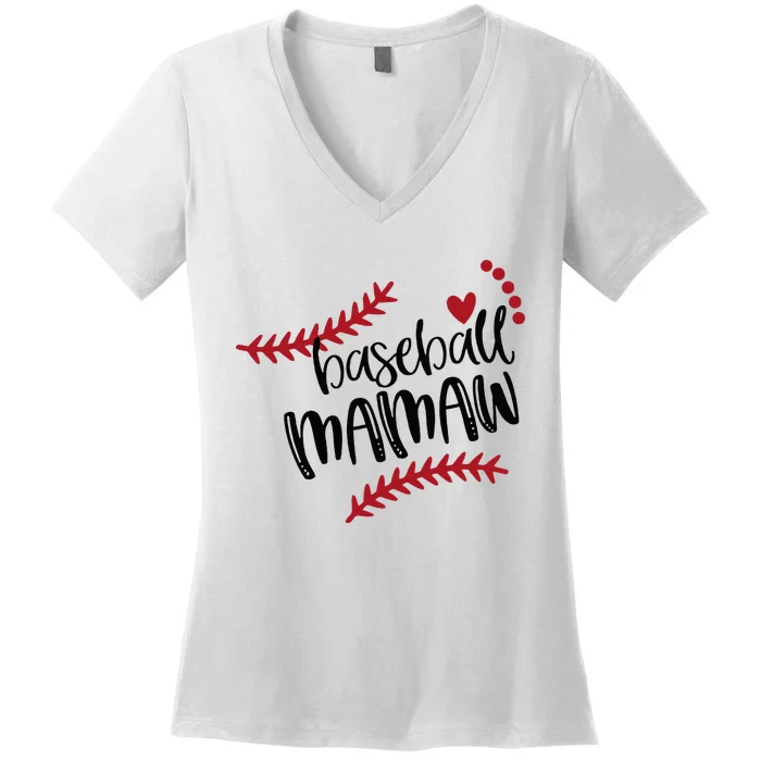 Cute Baseball Ball Mom Christmas Baseball Mamaw MOTHERS DAY Women's V-Neck T-Shirt