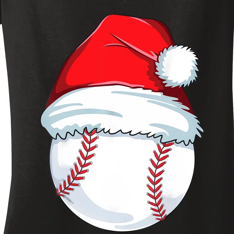 Christmas Baseball Ball Santa Pajama Women's V-Neck T-Shirt