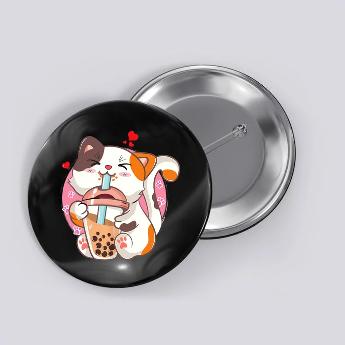 Cat Boba Bubble Tea Kawaii Anime Japanese Teen Button