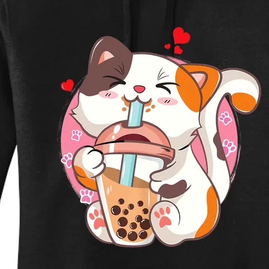 Cat Boba Bubble Tea Kawaii Anime Japanese Teen Women's Pullover Hoodie