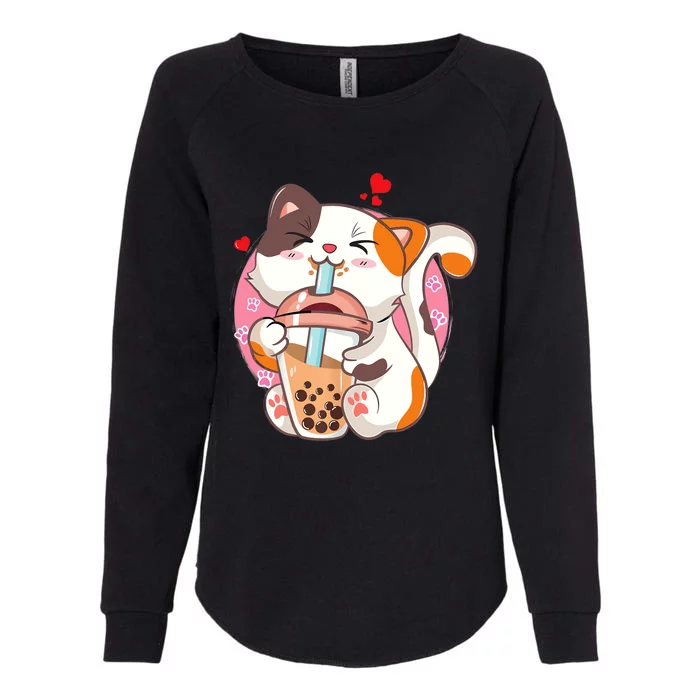 Cat Boba Bubble Tea Kawaii Anime Japanese Teen Womens California Wash Sweatshirt