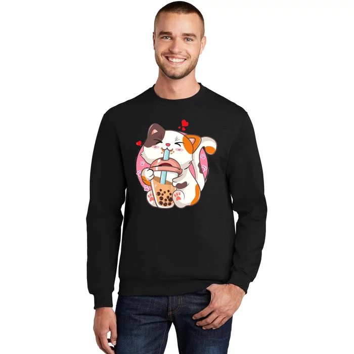 Cat Boba Bubble Tea Kawaii Anime Japanese Teen Tall Sweatshirt