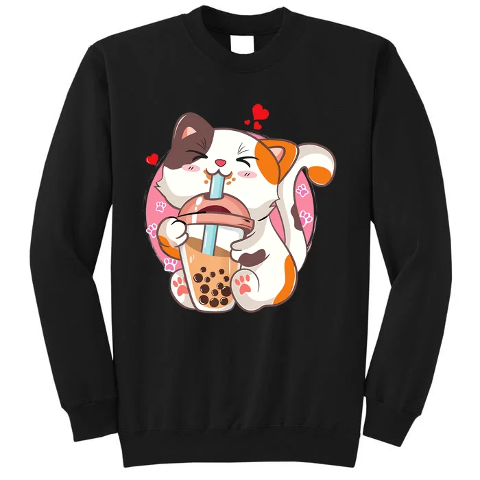 Cat Boba Bubble Tea Kawaii Anime Japanese Teen Tall Sweatshirt