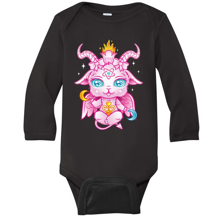 Cute Baby Baphomet Pastel Goth Kawaii Demon Baby Long Sleeve Bodysuit