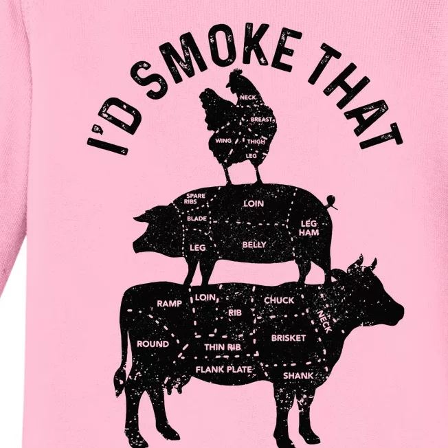 Chef Butcher BBQ Id Smoke That Pork Beef Funny Fathers Day Baby Long Sleeve Bodysuit